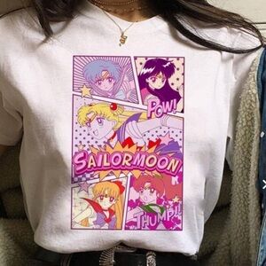 Sailor Scouts Anime Comic Graphic White T-Shirt